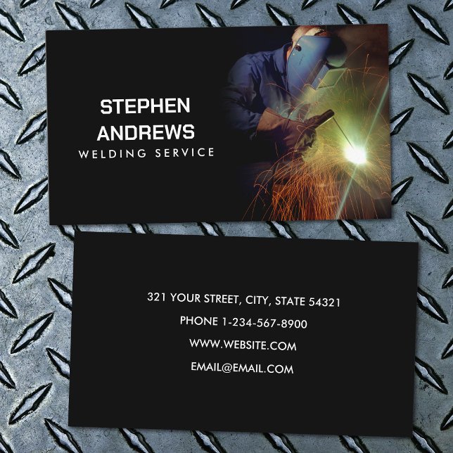 Tarjeta De Visita Contratista profesional de soldadura Metalizado (Professional Metal Welding Fabrication Contractor Business Card)