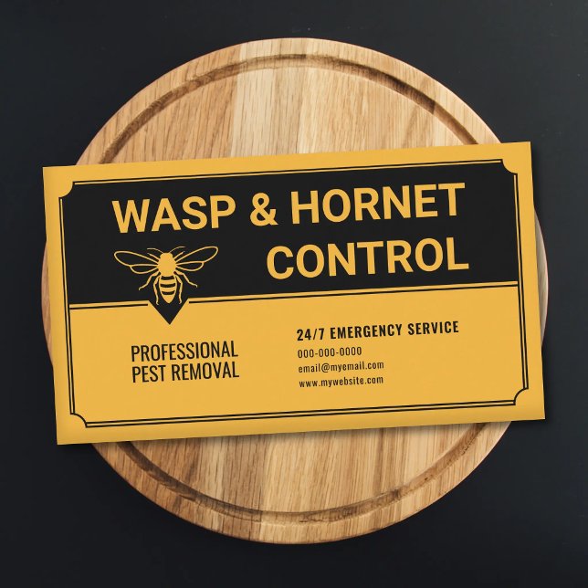 Tarjeta De Visita Control de Avispas y Avispones - Negro y Amarillo (Wasp & Hornet Control - Black & Yellow Business Card)