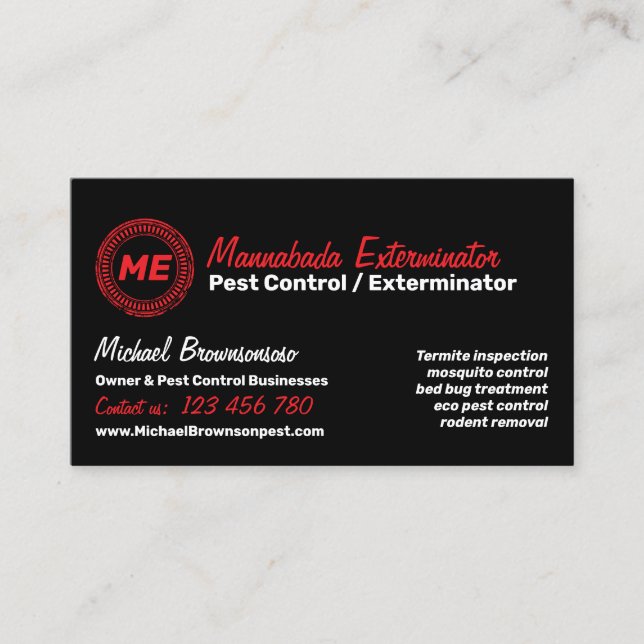 Tarjeta De Visita Control Profesional de Plagas Exterminador (Anverso)