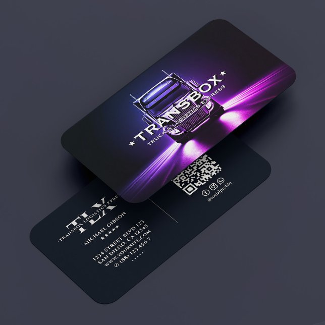 Tarjeta De Visita Controlador de camiones Mover Logística Oscuro Púr (Truck Driver Mover Logistics Black Purple Minimal Business Card
)