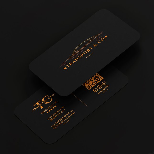 Tarjeta De Visita Controlador de transporte de coches Monograma Nara (Car Transport Driver Monogram Black Orange Modern Business Card
)