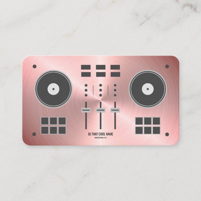 Tarjeta De Visita Controlador Rosa Gold Faux Pro DJ (Anverso)