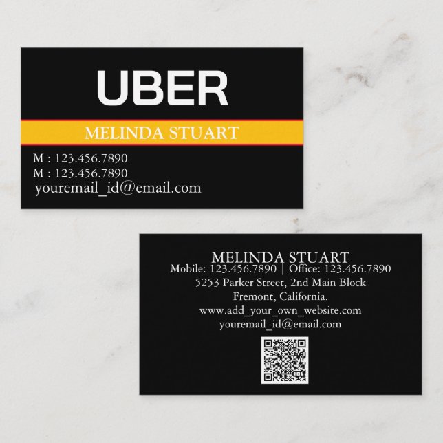Tarjeta De Visita Controlador Uber personalizado moderno (Anverso / Reverso)