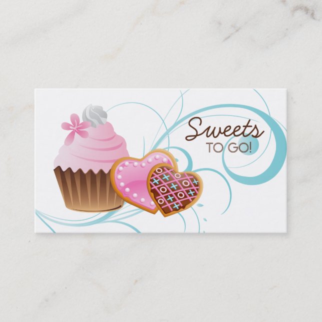 Tarjeta De Visita Cookies Cupcake Bakery Cute Swirl azul moderno (Anverso)