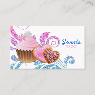 Tarjeta De Visita Cookies Cupcake Bakery Cute Swirl purpurina modern