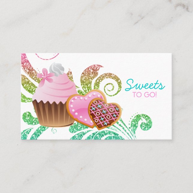 Tarjeta De Visita Cookies Cupcake Bakery Cute Swirl purpurina modern (Anverso)
