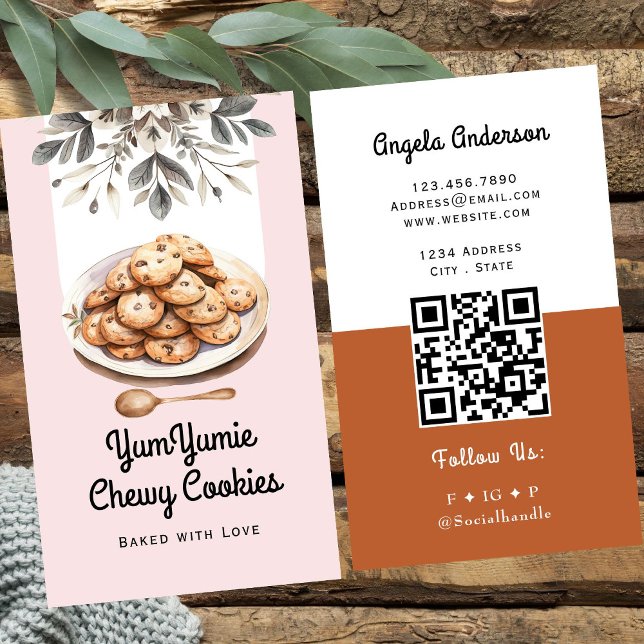 Tarjeta De Visita Cookies Trendy QR Code and Website (Subido por el creador)