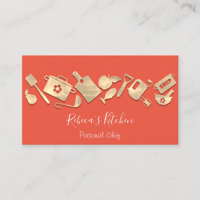 Tarjeta De Visita Cooking Chef Restaurant Catálogo Logo QR Code (Anverso)