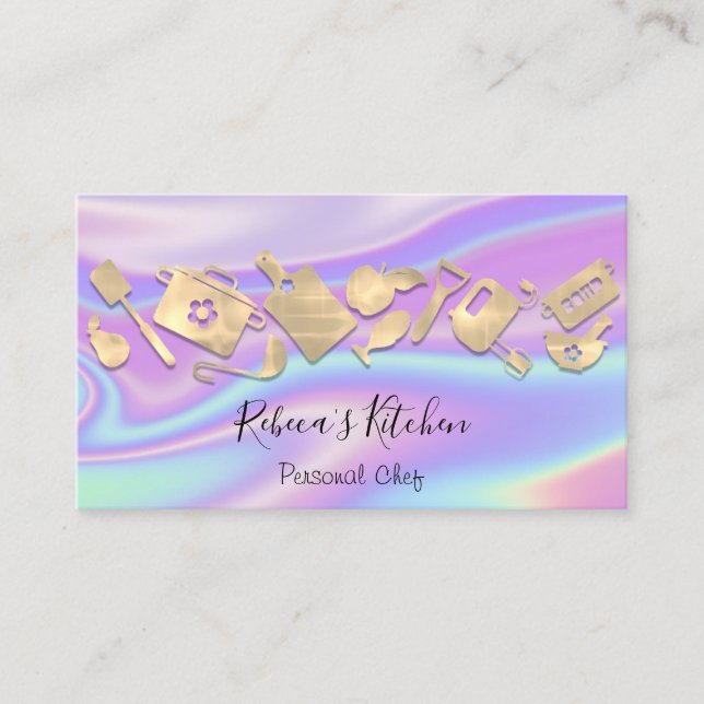 Tarjeta De Visita Cooking Chef Restaurant Catálogo Logo QR Holograph (Anverso)