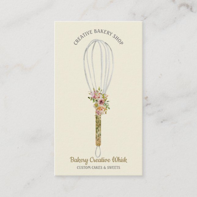 Tarjeta De Visita Cooking Whisk logo pastelería beige amarillo claro (Anverso)