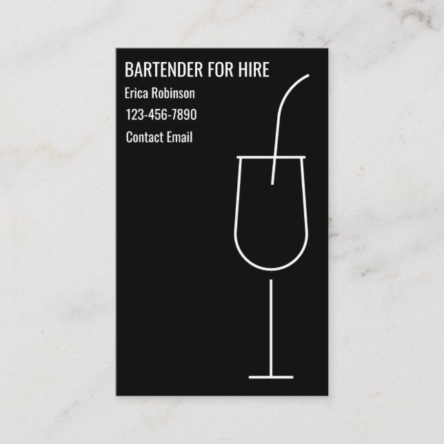 Tarjeta De Visita Cool Bartender For Hire Business Cards (Anverso)