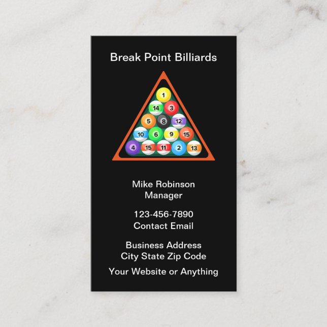 Tarjeta De Visita Cool Billiard Hall New Business Cards (Anverso)