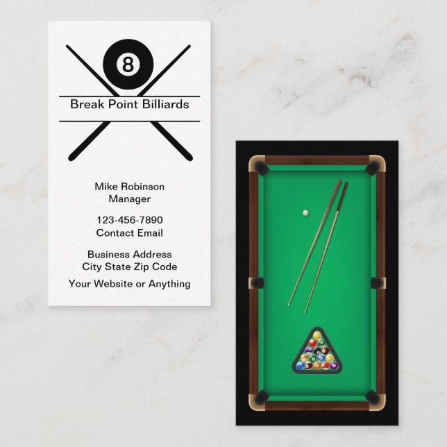 Tarjeta De Visita Cool Billiard Hall Theme Business Cards (Anverso / Reverso)
