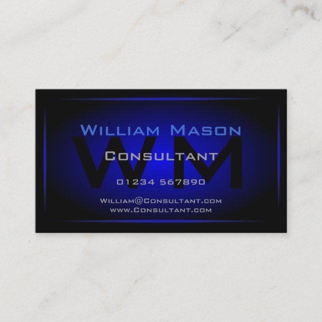 Tarjeta De Visita Cool Black & Dark Blue Monogram - Business Card (Anverso)