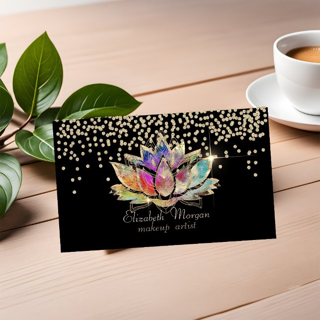 Tarjeta De Visita Cool Gold Diamonds Colorful Lotus Black  (Subido por el creador)