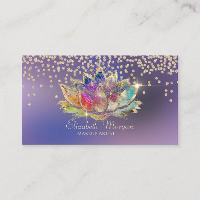 Tarjeta De Visita Cool Gold Diamonds Colorful Lotus Purple (Anverso)