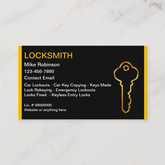 Tarjeta De Visita Cool Locksmith Gold House Key Business Cards (Anverso)