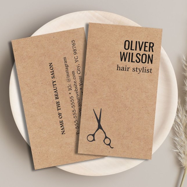 Tarjeta De Visita Cool Minimalist Printed Kraft Black Bold HairSalon (Subido por el creador)