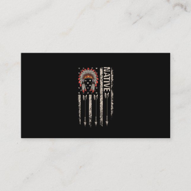 Tarjeta De Visita Cool Native American Feather Arrow Flag Headdress (Anverso)