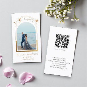 Tarjeta De Visita Coordinador de Bodas Foto Blanco Oro Celestial