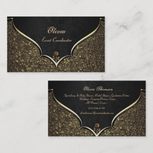 Tarjeta De Visita Coordinador de Eventos Rosa Negra y Dorada Elegant
