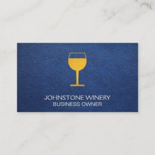 Tarjeta De Visita Copa de vino amarilla   Cuero azul