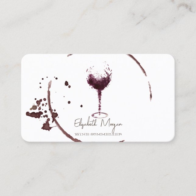 Tarjeta De Visita Copa de Vino con Mancha de Vino Elegante Profesion (Anverso)