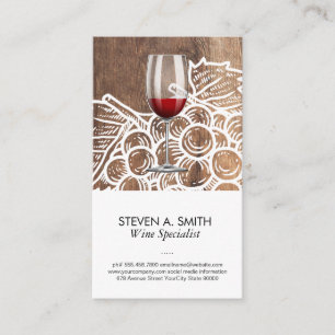 Tarjeta De Visita Copa de vino   Madera   Uvas