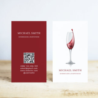 Tarjeta De Visita Copa de vino tinto elegante código QR de bar de bo