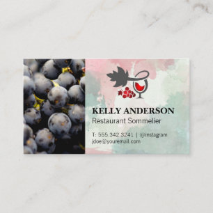 Tarjeta De Visita Copa de Vino y Uvas   Acuarela   Uvas de Vino