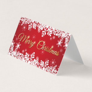 Tarjeta De Visita Copia de Copos de nieve blancos en rojo Feliz Navi
