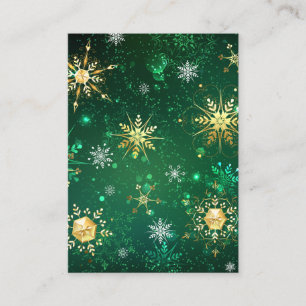 Tarjeta De Visita Copo de nieve dorado de Navidad sobre fondo verde