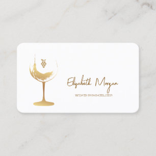 Tarjeta De Visita Copo de vino dorado con mancha de acuarela
