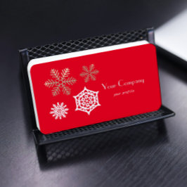 Tarjeta De Visita copos de nieve dorados y blancos contra el rojo