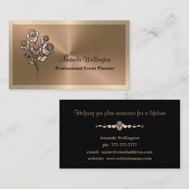 Tarjeta De Visita Copper & Gold Floral Event Planner Business Card (Anverso / Reverso)