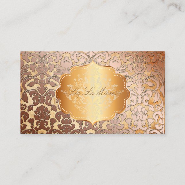 Tarjeta De Visita COPPER+PARCHMENT FAUX DE PixDezines FLORA DAMASK (Anverso)