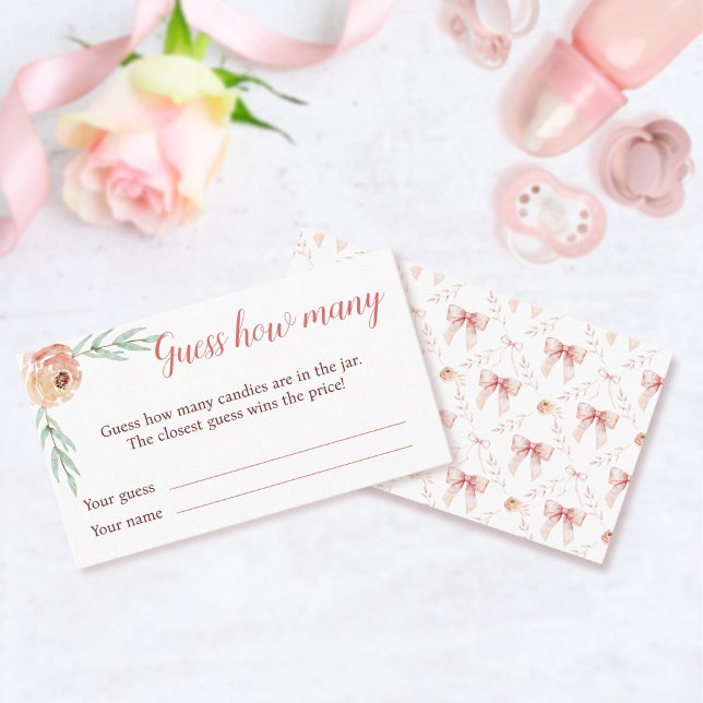 Tarjeta De Visita Coquette Bow y Florines adivinan cuántas cartas (Subido por el creador)