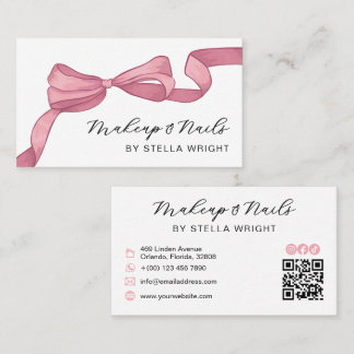 Tarjeta De Visita Coquette Pink Bow Beauty QR Code