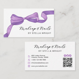Tarjeta De Visita Coquette Purple Bow Beauty QR Code