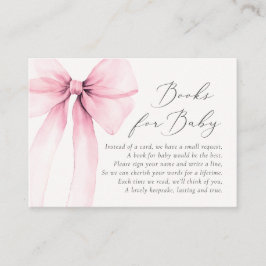 Tarjeta De Visita Coquette Watercolor Pink Bow Books para Baby Showe