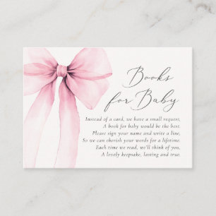 Tarjeta De Visita Coquette Watercolor Pink Bow Books para Baby Showe