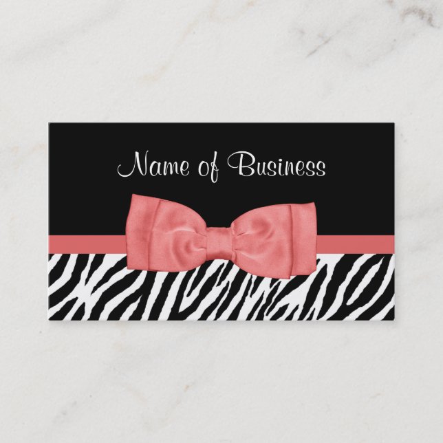 Tarjeta De Visita Coral Bow Zebra Boutique (Anverso)