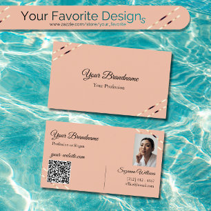 Tarjeta De Visita Coral con líneas de oro rosa Foto y código QR