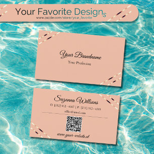 Tarjeta De Visita Coral con líneas de oro rosa y código QR elegante