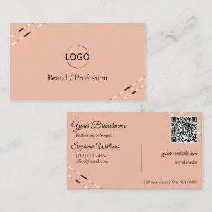 Tarjeta De Visita Coral con logotipo de líneas de oro rosa y código 
