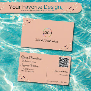 Tarjeta De Visita Coral con logotipo de líneas de oro rosa y código