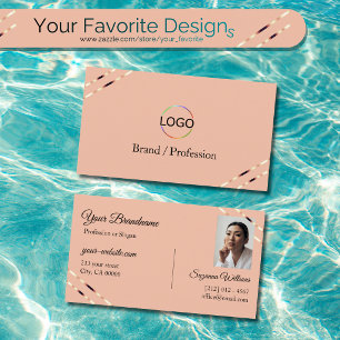 Tarjeta De Visita Coral con logotipo de líneas de oro rosa y foto el