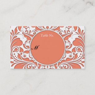 Tarjeta De Visita Coral de Coral y Corazón de Damasco Blanco de Hear