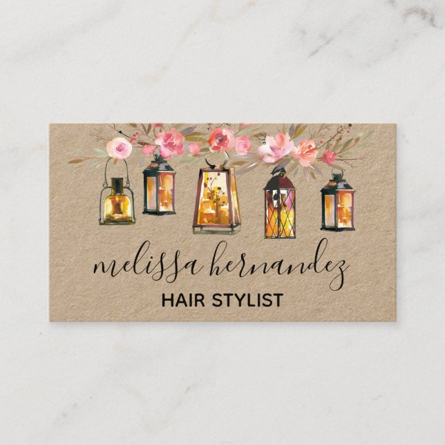 Tarjeta De Visita Coral elegante y profesional de pelo floral (Anverso)