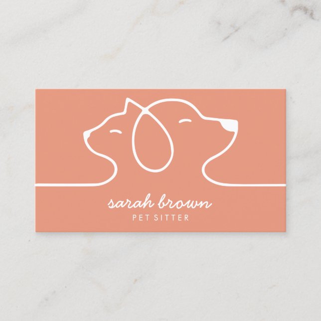 Tarjeta De Visita Coral Peach Naranja Dog Cat Mascota (Anverso)